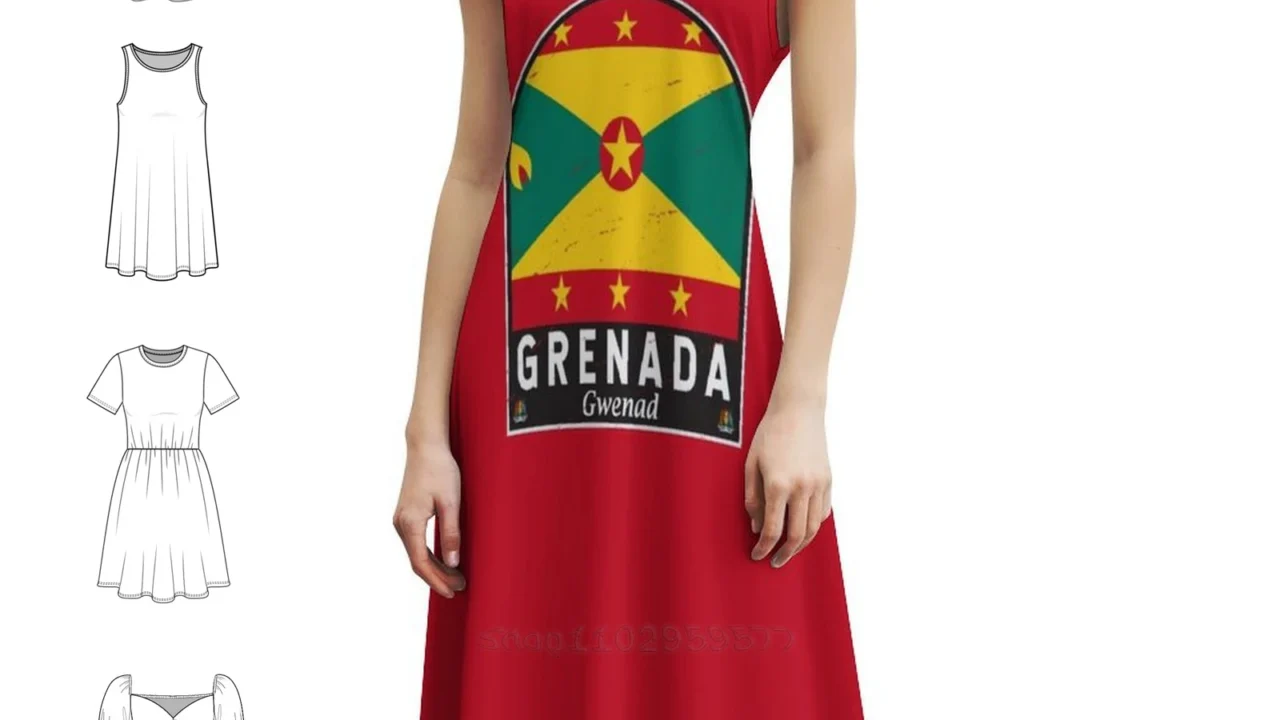 Vestido Feminino Hip Hop Estilo Vintage com Estampa da Bandeira de Granada – Promoção 50% OFF