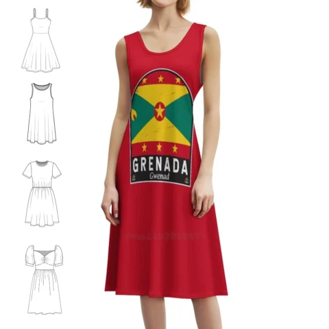 Vestido Feminino Hip Hop Estilo Vintage com Estampa da Bandeira de Granada – Promoção 50% OFF