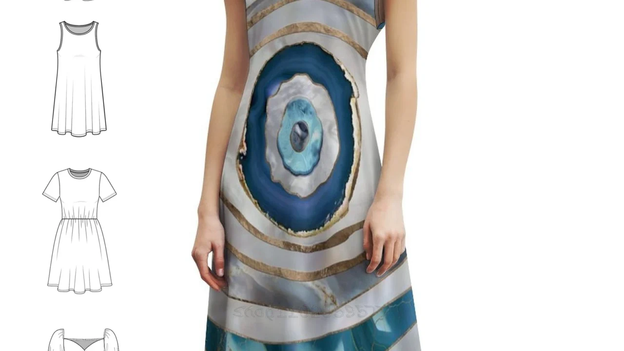 Vestido Mini Evil Eye com Texturas Minerais e Detalhes em Ouro – Perfeito para Praia e Festas
