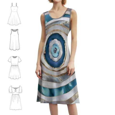 Vestido Mini Evil Eye com Texturas Minerais e Detalhes em Ouro – Perfeito para Praia e Festas