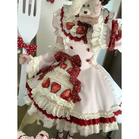 Vestido Lolita Y2K Pink Strawberry Cake: Estilo e Doçura com 50% OFF