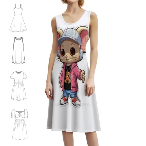 Vestido Floral Kpop Hip Hop Mouse 3 – Casual e Estiloso para Mulheres