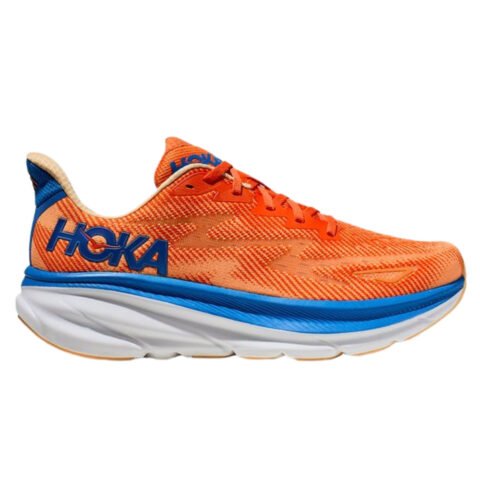 Tênis Hoka Clifton 9 Masculino Laranja e Azul – Conforto e Amortecimento para Seus Treinos